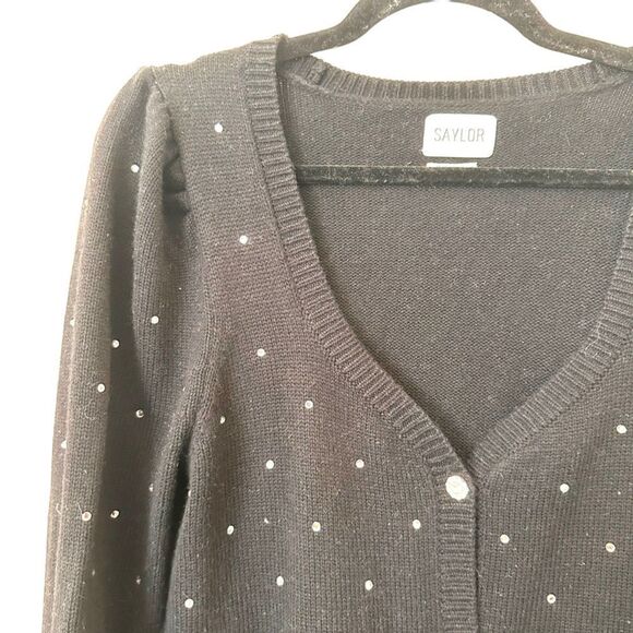 SAYLOR Jeweled Button Wool Cardigan in Black Sz S - Picture 4 of 4